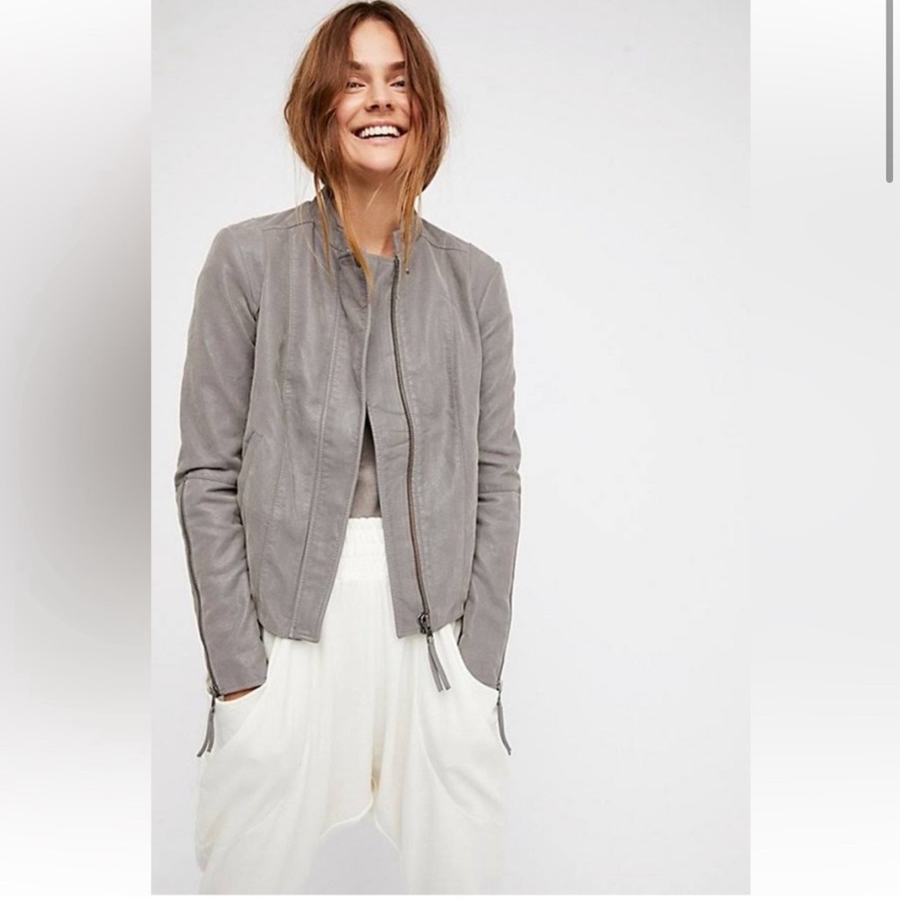 Free People Gray Vegan Leather Jacket Size 6